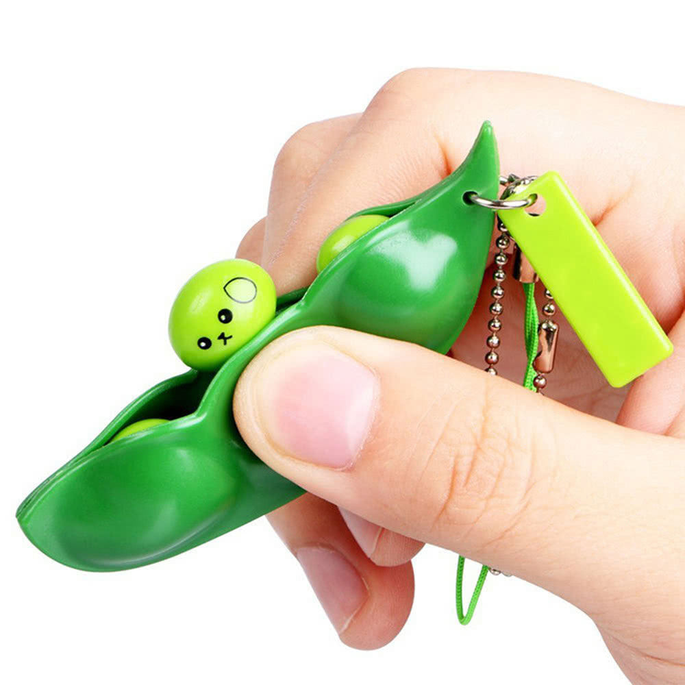 Infinite Squeeze Edamame Bean Pea with Expression Key Chain Key Pendant Ornament Stress Relieve Decompression Funny Vent Toy