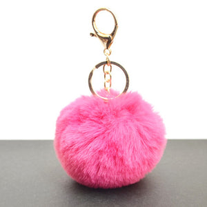 1 Pcs Simple Key Chain Faux Fur Ball 8cm Soft Keychain Pompom Car Bag Handbag Backpack KeyRing Pink