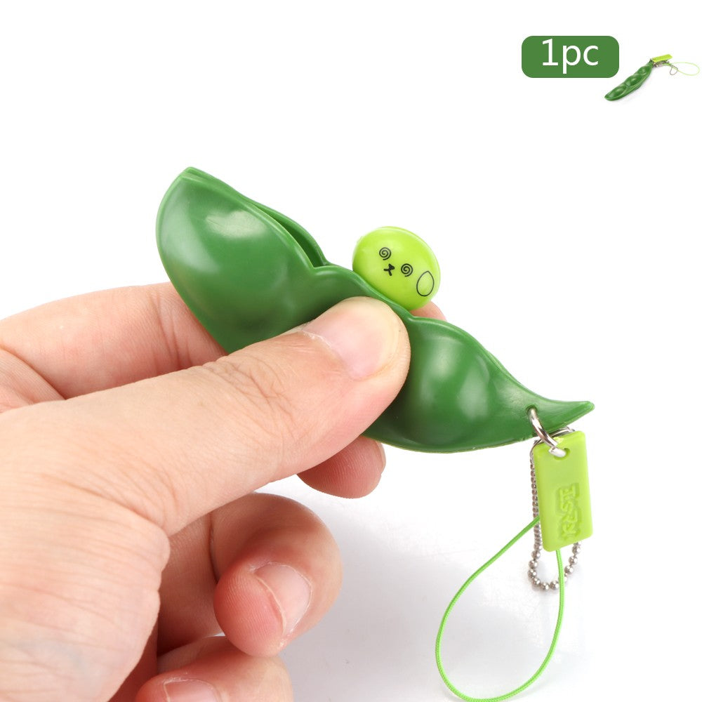 Bean Fidget Toy Squeeze-a-Bean Soybean Edamame Keychain Mobile Keyring Prime Stress Reliever Focus Fidget Toy Suit For Kid and Adult Great for Work/Office/School